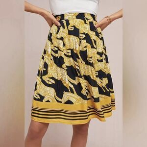 Maeve Anthropologie Jade A-Line Knee Length Skirt Size 2 Horse Print Navy Yellow